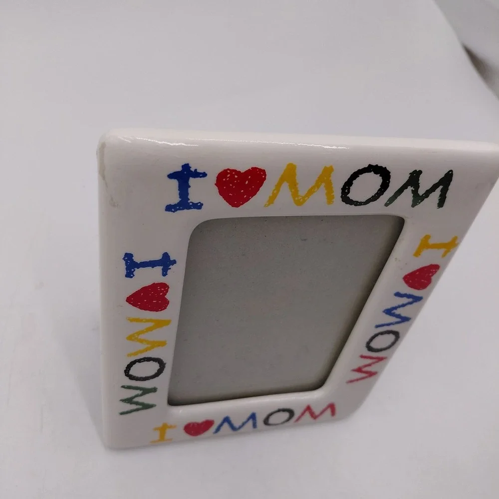 Vintage 90's I Love My Mom Ceramic Picture Frame 5x7 Retro Decor Crayon Style